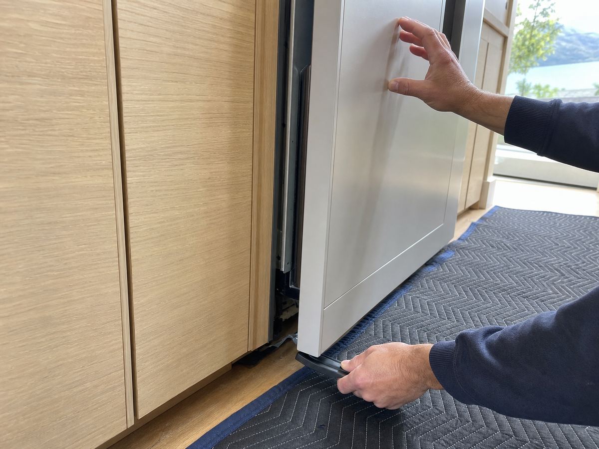 Panel-ready built-in Sub-Zero refrigerator protected for cabinet-safe service